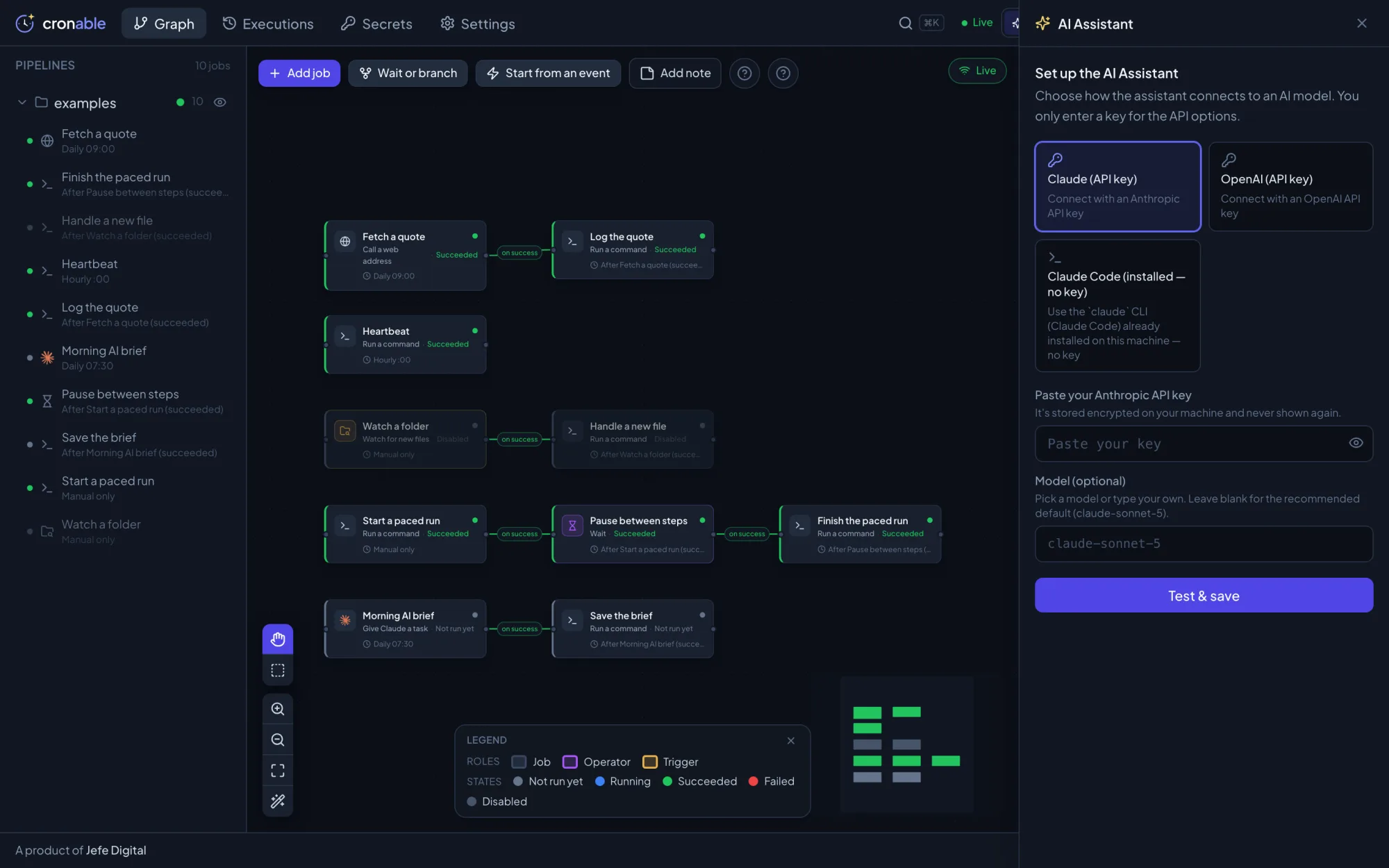 The built-in Cronable AI assistant composing a job